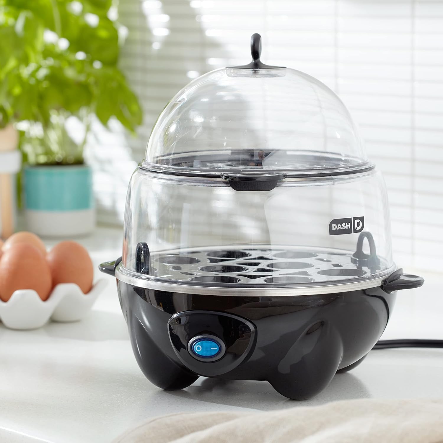 Deluxe Rapid Egg Cooker Electric for Hard Boiled, Poached, Scrambled, Omelets, Steamed Vegetables, Seafood, Dumplings & More, 12 Capacity, with Auto Shut off Feature, Black