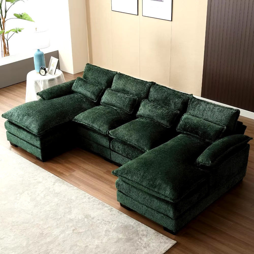 110" Sectional Sofa Couch for Living Room, Modern Chenille U Shaped Couch, Modular Sofa Sleeper with Double Chaise & Memory Foam