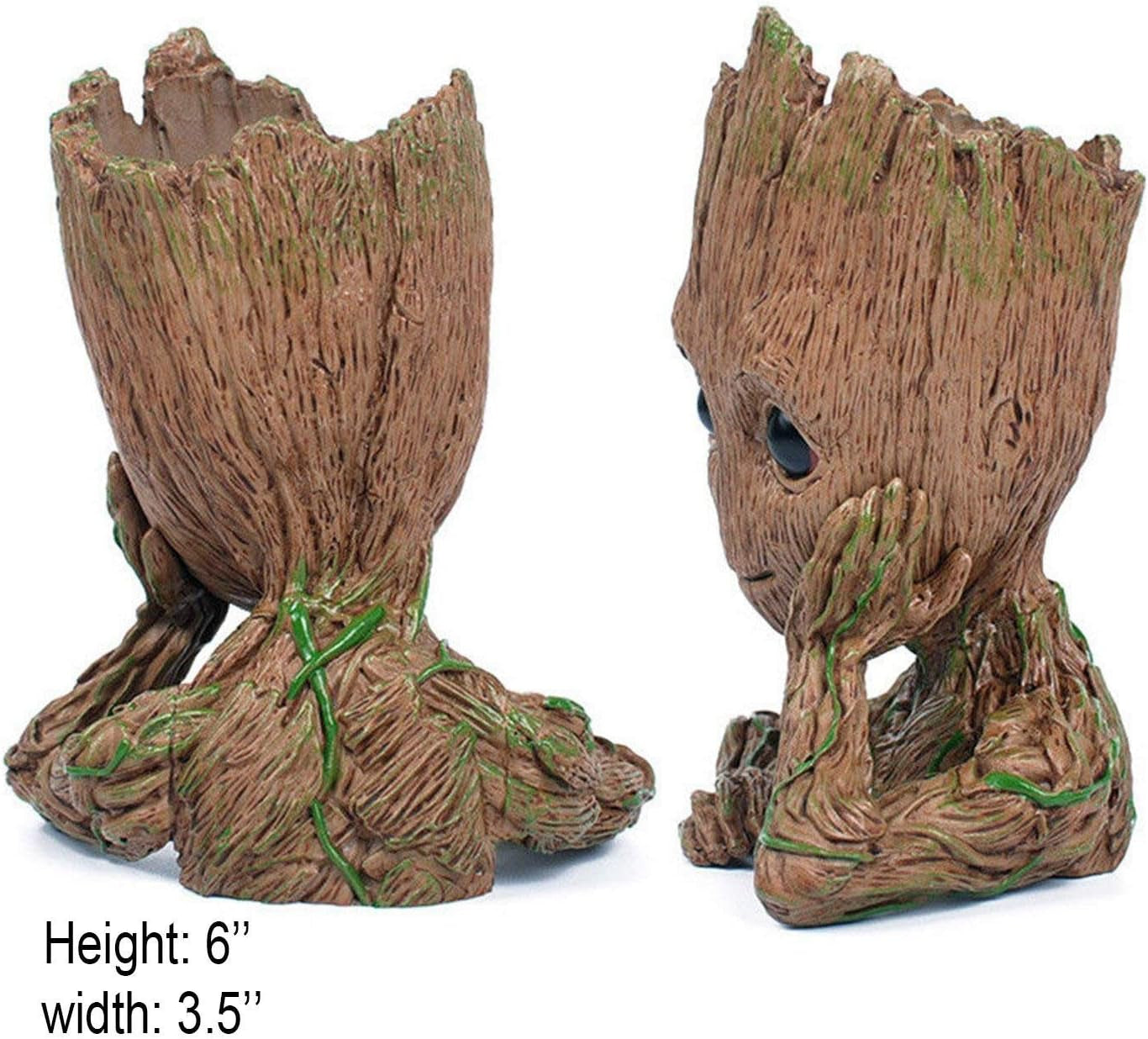 Baby Groot Pen Pot Tree Man Pens Holder or Flower Pot with Drainage Hole Perfect for a Tiny Succulents Plants 6" (Grayish Brown)